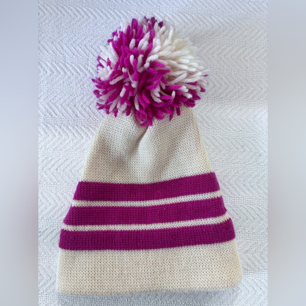 Kids Cream and Pink Pom-Pom Beanie - Picture 2 of 6